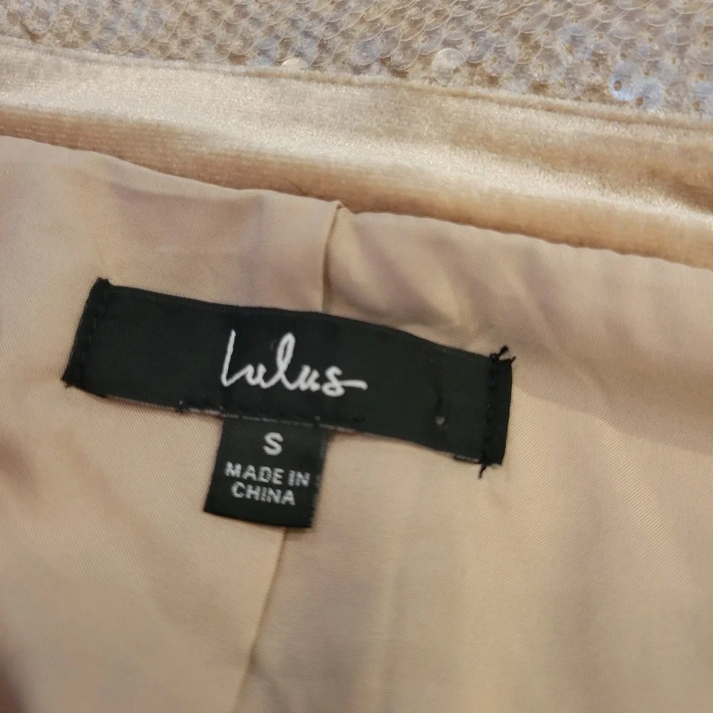Lulus Sequin Blazer Jacket Womens Small Champagne Gold Ruched Sleeve Party - Picture 5 of 16